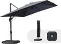 PURPLE LEAF 9'×11.5' Cantilever Patio Umbrella with Base Rectangle Offset Outdoor Umbrella Cover with Zipper for Garden Deck Pool Grey by PURPLELEAF