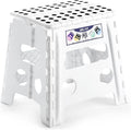 Delxo 13" Folding Step Stool for Kids and Adults, Non-Slip Foldable Step Stools with Handle,Plastic Portable Folding Stool for Bathroom,Bedroom,Kitchen,Hold up to 300lbs White by Delxo
