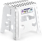 Delxo 13" Folding Step Stool for Kids and Adults, Non-Slip Foldable Step Stools with Handle,Plastic Portable Folding Stool for Bathroom,Bedroom,Kitchen,Hold up to 300lbs White by Delxo