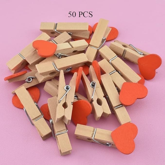 HAHIYO Heart Painted Mini Wooden Clothespin Clip Photo Paper Holders 1.38inch - Image 6