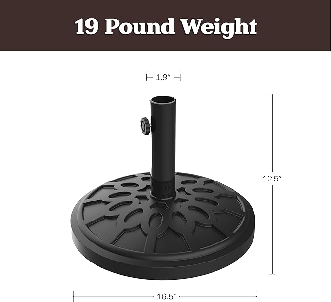 Umbrella Base - Heavy-Duty 19lbs Weighted Outdoor Stand for Patio Table, Tilt, and Lightweight Freestanding Umbrellas by Pure Garden (Black) - Image 7