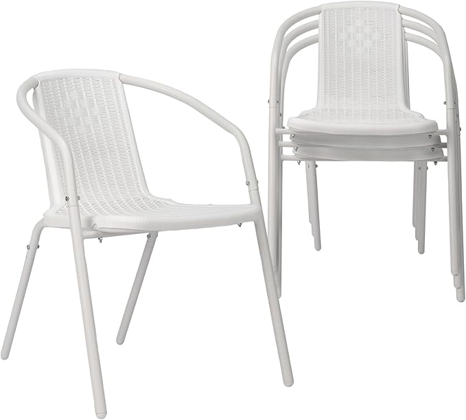 VINGLI PE Rattan Outdoor Dining Chairs Set of 4, Plastic Stackable Patio Chairs for Indoor, Porch, Restaurant, Garden, White by VINGLI