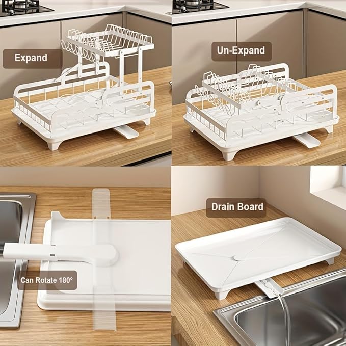 2 Tier Dish Drying Rack Automatic Drainage Board Space-Saving - Image 4
