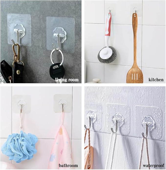 Adhesive Hooks for Hanging, Adhesive Wall Hooks, Shower Hooks, Utility Hooks - Image 6