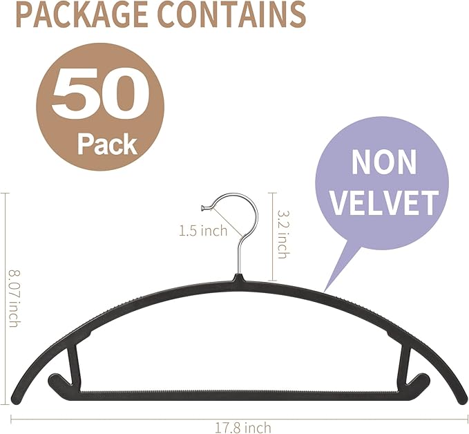 Ergonomic Curved Plastic Hangers 50pack - Image 2