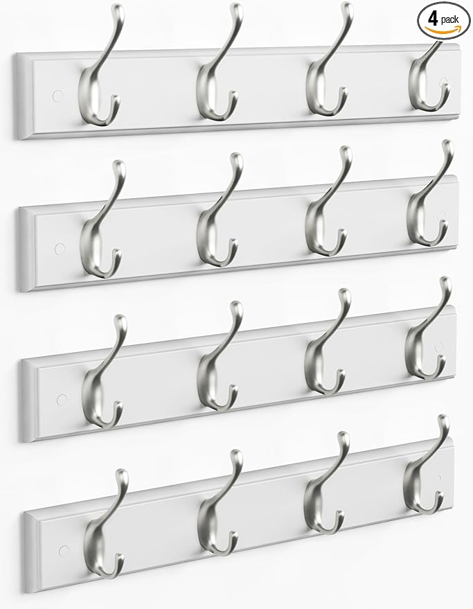 Forbena White Coat Rack Wall Mount 4-Pack, Coat Hanger Wall Mounted by Forbena