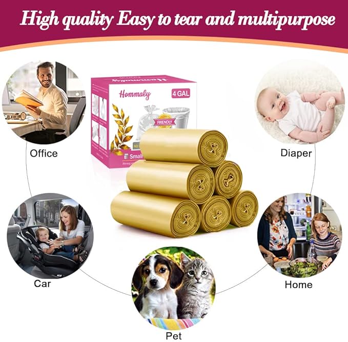 4 Gallon 180pcs Small Gold Trash Bags Strong Golden Garbage Bags, Bathroom - Image 7