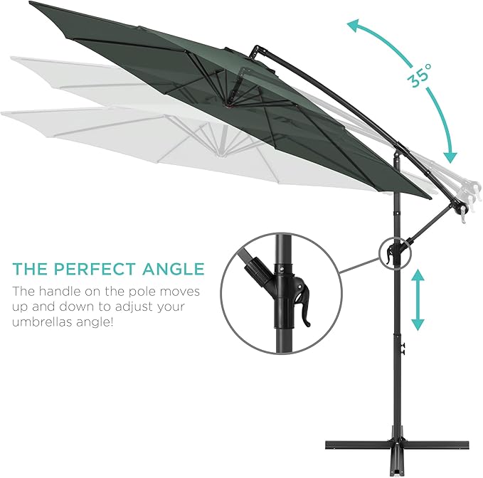 Best Choice Products 10ft Offset Cantilever Hanging Market Patio Umbrella, 8 Sturdy Ribs, Easy Adjustment - Slate - Image 4