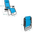 Best Choice Products Set of 2 Adjustable Steel Mesh Zero Gravity Lounge Chair Recliners w/Pillows and Cup Holder Trays - Light Blue - Image 2
