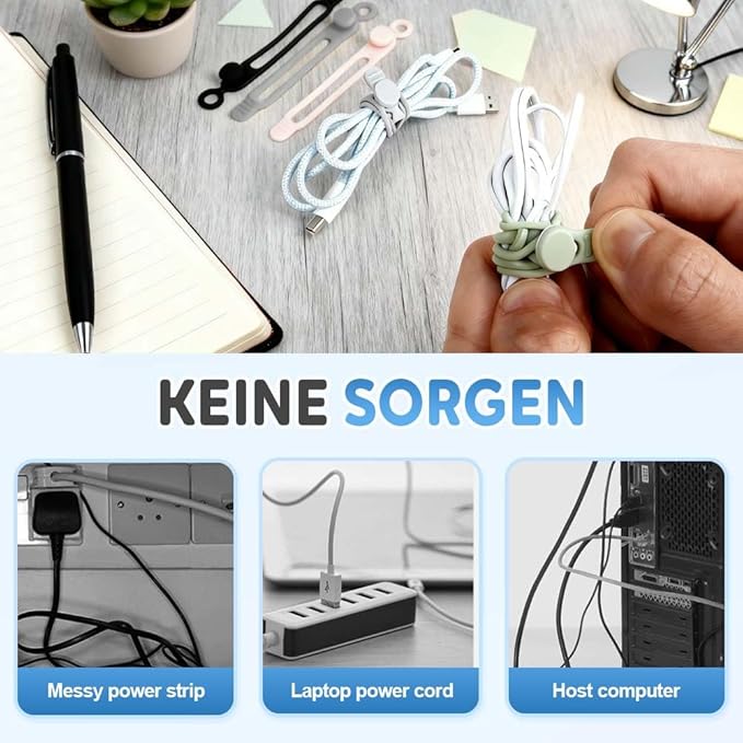 Silicone Cable Organizer Management, Reusable Cable Ties, Cord Holder Charger - Image 7