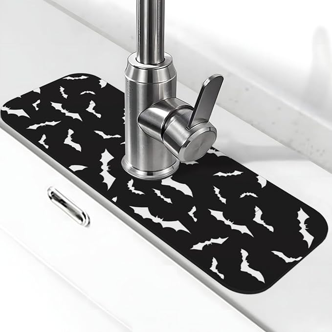 Halloween Cool Black Bat Kitchen Sink Splash Guard Faucet Mat Super Absorbent by Unknown