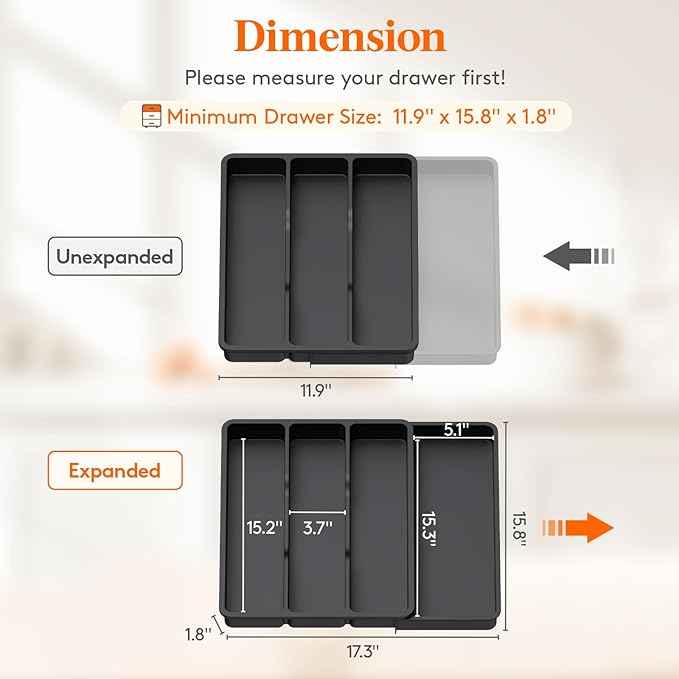 Lifewit Utensil Organizer for Kitchen Drawer, Expandable Cooking Silverware Tray - Image 3