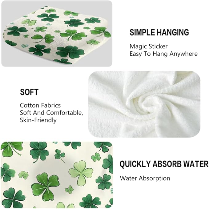 St Patrick’s Day Hand Towels Holiday Lucky Clovers Shamrock Kitchen Towels Soft - Image 3