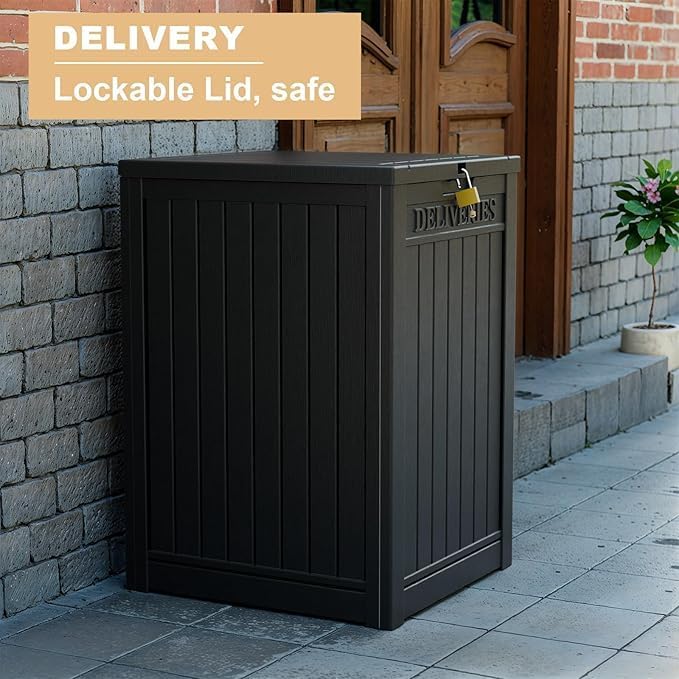 DRATO 48 Gallon Package Delivery Box, Large Lockable Storage Box, Double-Wall Resin Outdoor Package Delivery and Waterproof Deck Box for Porch, Patios（Black，48 Gallon） - Image 6