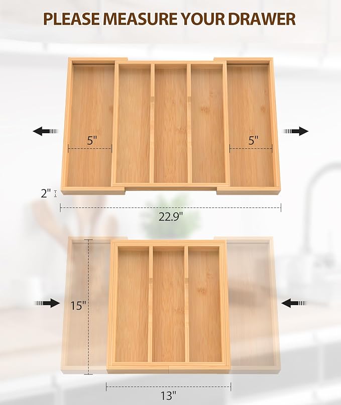 Bamboo Expandable Kitchen Drawer Organizer, 3-5 Slots Drawer Organizer - Image 3