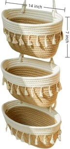 Hanging Baskets for Organizing, 3-Tier Woven Cotton Wall-Mounted Storage - Image 6