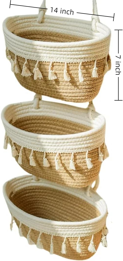 Hanging Baskets for Organizing, 3-Tier Woven Cotton Wall-Mounted Storage - Image 6