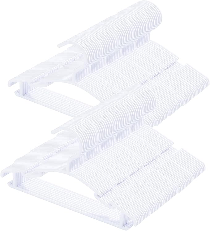 100 Pack White Baby Nursery Closet Hangers, Non-Slip Laundry Infant Pant Hanger by VIIBASE