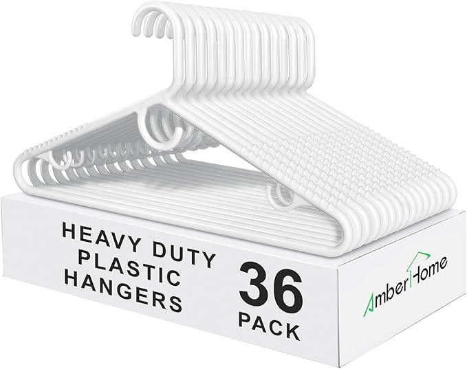 Amber Home 36 Pack Super Heavy Duty Plastic Hangers, Non-Slip Pants Bar by AmberHome