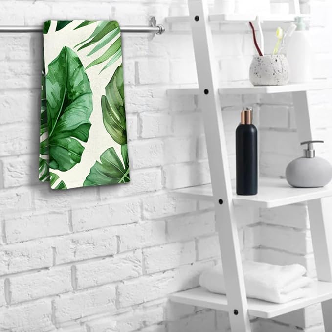 Palm Leaves Tropical Hand Towels Set of 2 Highly Absorbent Breathable Floral - Image 5
