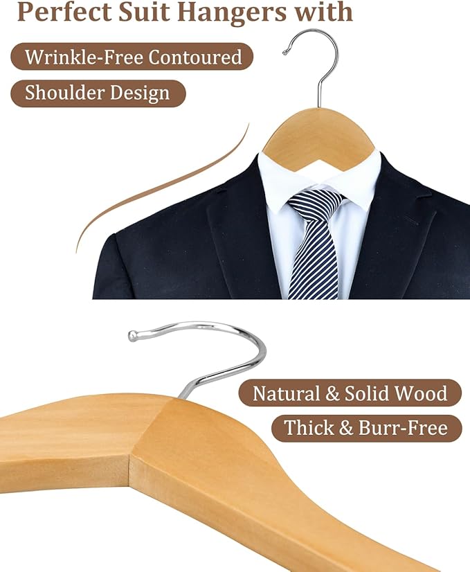 AMKUFO Wooden Hangers 20 Pack Wood Suit Hangers Non Slip Wooden Coat Hangers - Image 5