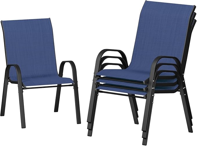 UDPATIO Patio Chairs Set of 4, Stackable Outdoor Dining Chairs with High Back, Breathable Textilene Fabric Outdoor Chair All Weather, 350LBS Capacity for Garden/Backyard (Blue) by UDPATIO