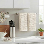 Artoid Mode 2 Pcs Beige 3D Diamond Grid Jacquard Hand Towels - Image 3