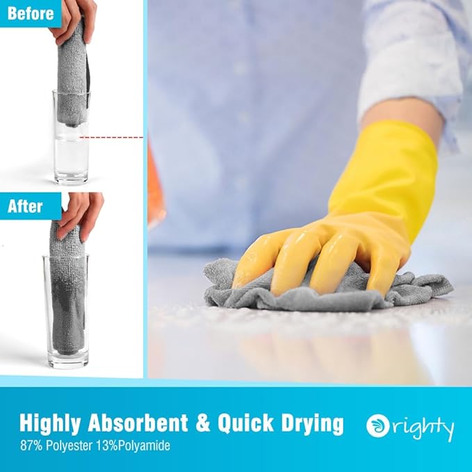 Orighty Grey Microfiber Cleaning Cloth, 24 Pack Highly Absorbent Cleaning Rags - Image 3