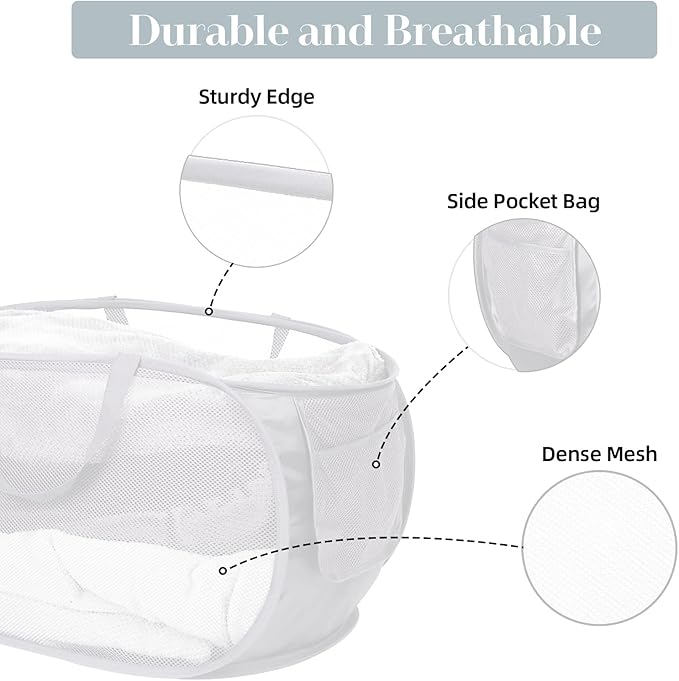 Strong Mesh Pop Up Laundry Basket, Collapsible Laundry Hamper - Image 4