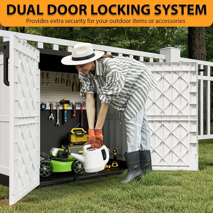 LHBcraft Outdoor Storage Cabinet 36 Cu Ft with Lockable Doors, Waterproof Outdoor Storage Box for Patios,Portable Horizontal Resin Storage Shed, Easy to Assemble - Image 7