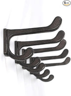 Ambipolar 5 Pack Decorative Cast Iron Heavy Duty Double Hooks, Wall Mounted by Ambipolar
