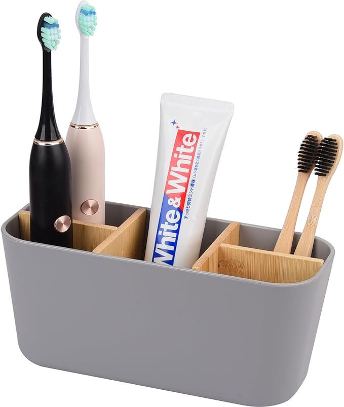 Toothbrush Holders for Bathrooms, Bamboo Tooth Brush Holder by Heagoale
