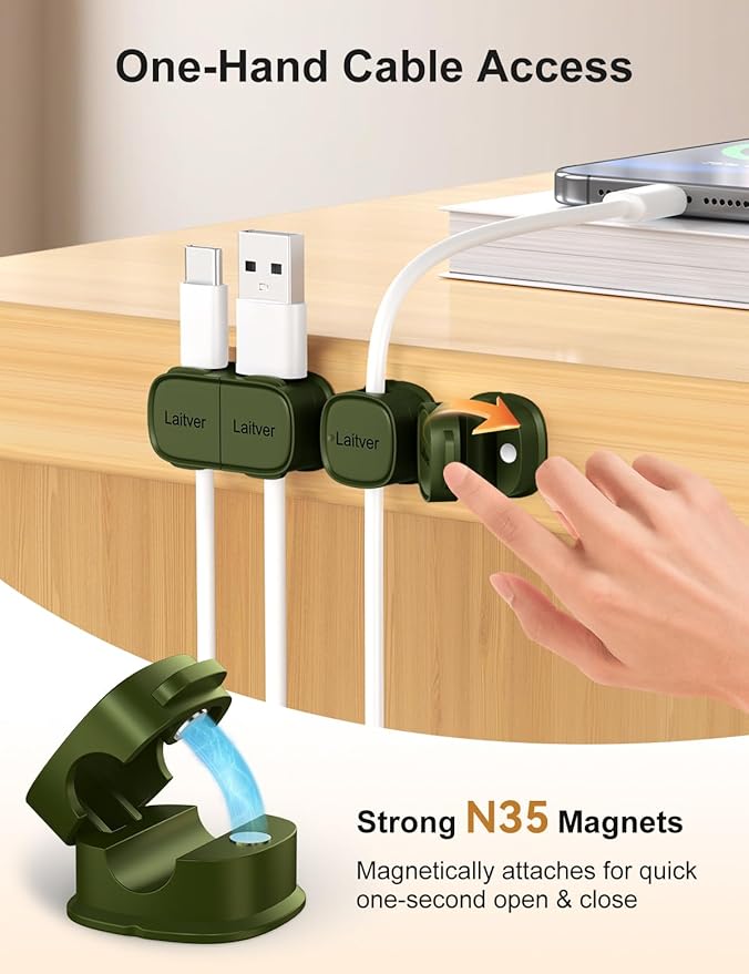 6 Pack Magnetic Cable Clips, Laitver Cord Organizer Holder Strong Adhesive Desk - Image 4