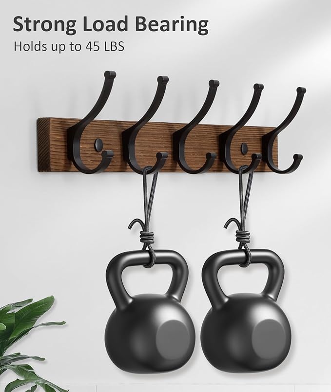 Coat Rack Wall Mount, 16.5 Inches Wood Coat Hooks Wall Mount, Wall Coat Rack - Image 2