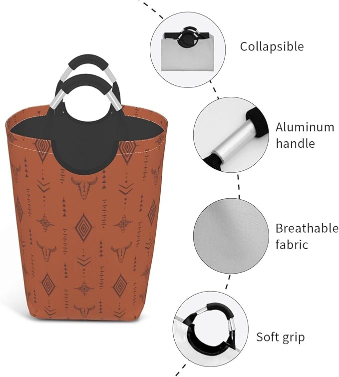 Western Boho Brown Foldable Collapsible Laundry Basket - Image 4