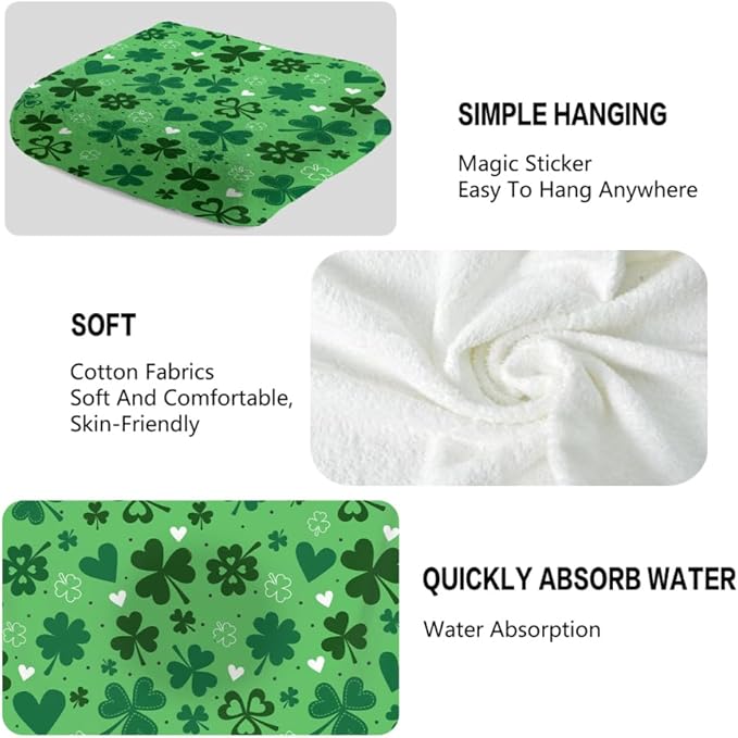 St Patricks Day Hand Towels for Bathroom, 2 Packs Lucky Clovers Fingertip - Image 3