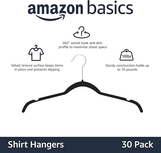 Amazon Basics Space-Saving Slim Velvet Non-Slip Clothes Hangers - Image 2