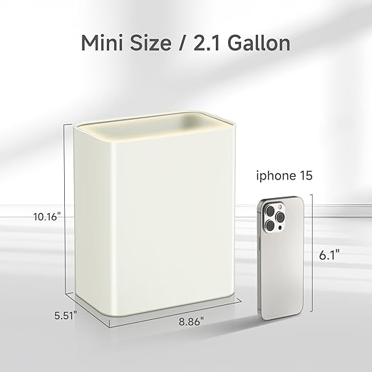 TIPGO Small Metal Trash Can, 2.1 Gallon Slim Trash Can - Image 2