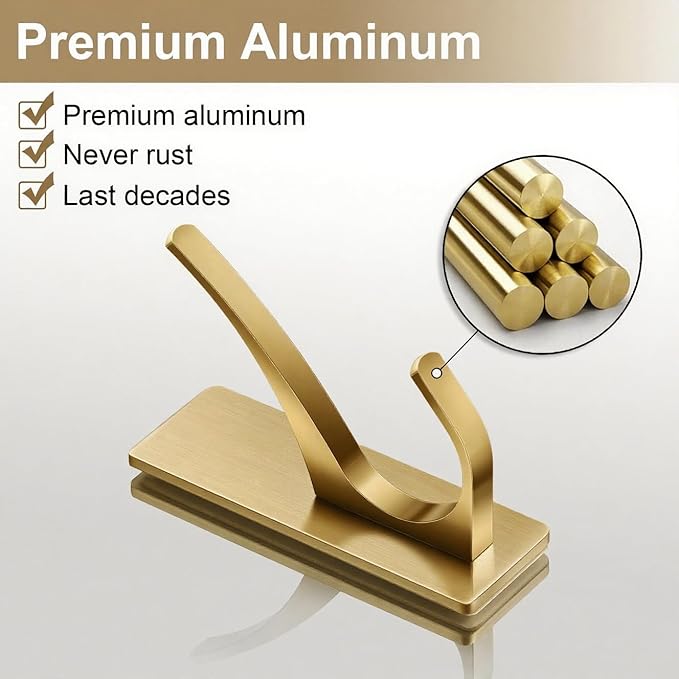 Gold Self Adhesive Towel Hooks, Extra Sticky and Strong 10LB, Stainless Hook - Image 4