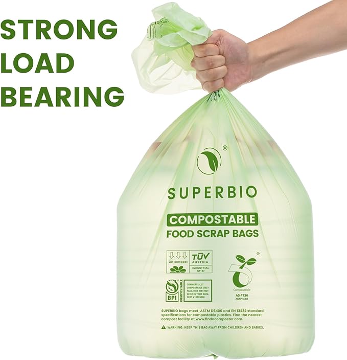 SUPERBIO 13 Gallon Compostable Kitchen Waste Bags, 1 Pack, Flat top Food Scrap - Image 3