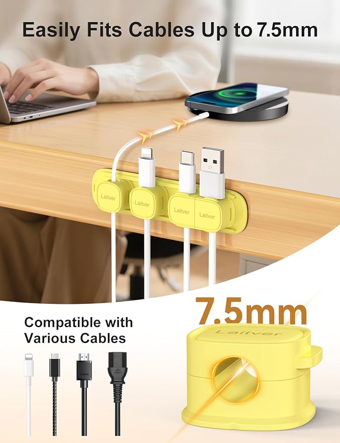 6 Pack Magnetic Cable Clips, Laitver Cord Organizer Holder Strong Adhesive Desk - Image 7
