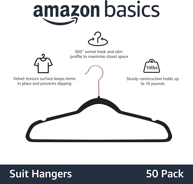 Amazon Basics Slim Velvet Non-Slip Space Saving Suit Clothes Hangers - Image 2