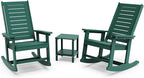 GREENVINES Outdoor Rocking Chair Set | 3-Piece | 2 Rocking Chairs with 1 Side Table | Porch Rocker | HDPE Plastic | Forest | Patio Furniture Sets | High Back | Big & Tall | Ladder Back by GreenVines
