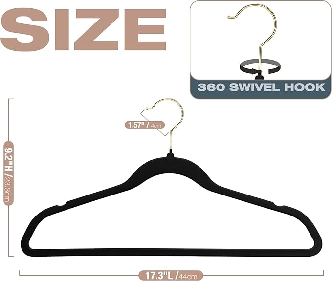 50 Pack Black Velvet Hangers, Coat Hanger Non Slip, Heavy-Duty, Space Saving - Image 2