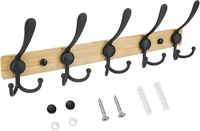 TICONN Wall Mounted Coat Rack, Five Heavy Duty Tri Hooks All Metal Construction by TICONN