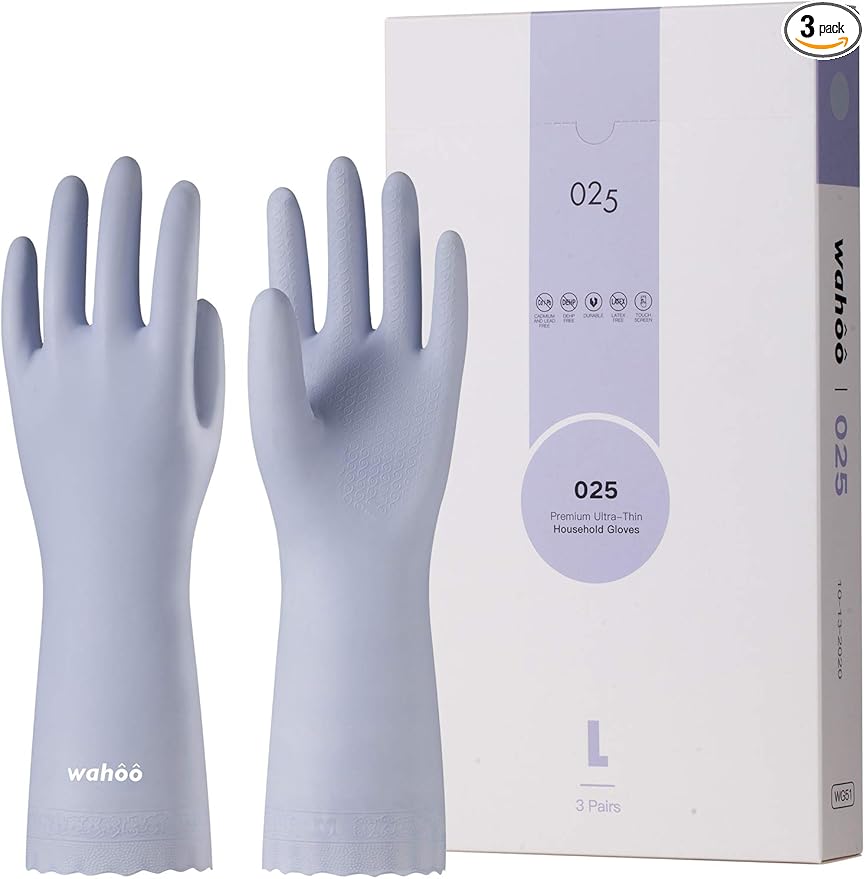 LANON 3 Pairs wahoo Skin-Friendly Cleaning Gloves, Unlined Dishwashing Kitchen by LANONProtection