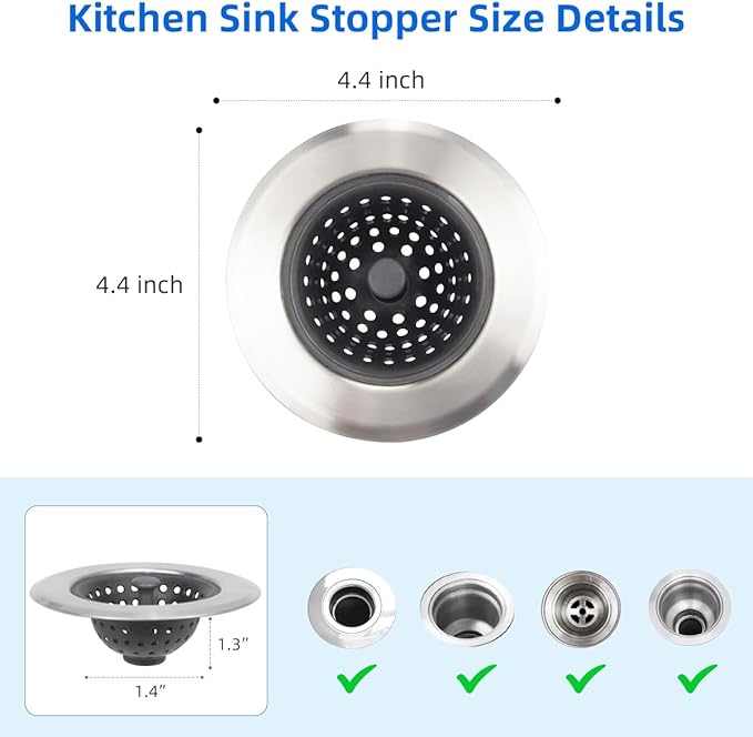 Kitchen Set of 2 Sink Strainers, Flexible Silicone Good Grip Kitchen Sink - Image 3