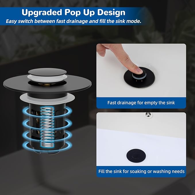 Hibbent 2 Pack 3 in 1 Bathroom Sink Drain Strainer, Universal Pop Up Stopper - Image 5
