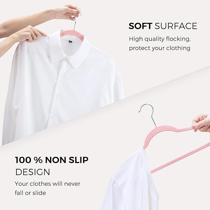 HOUSE DAY Premium Velvet Hangers 50 Pack Pink, Non-Slip Flocked Felt Hangers - Image 6