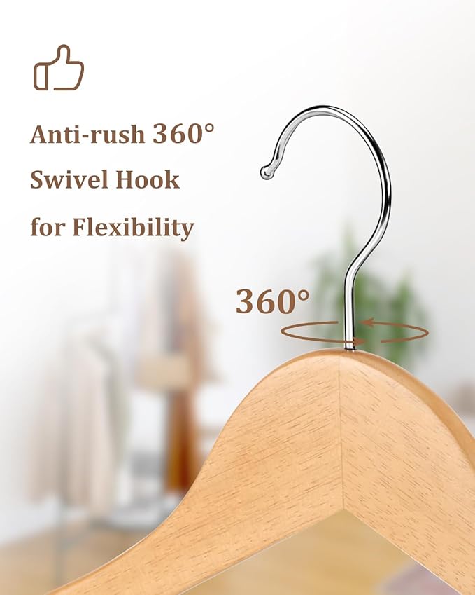 AMKUFO Wooden Hangers 20 Pack Wood Suit Hangers Non Slip Wooden Coat Hangers - Image 3